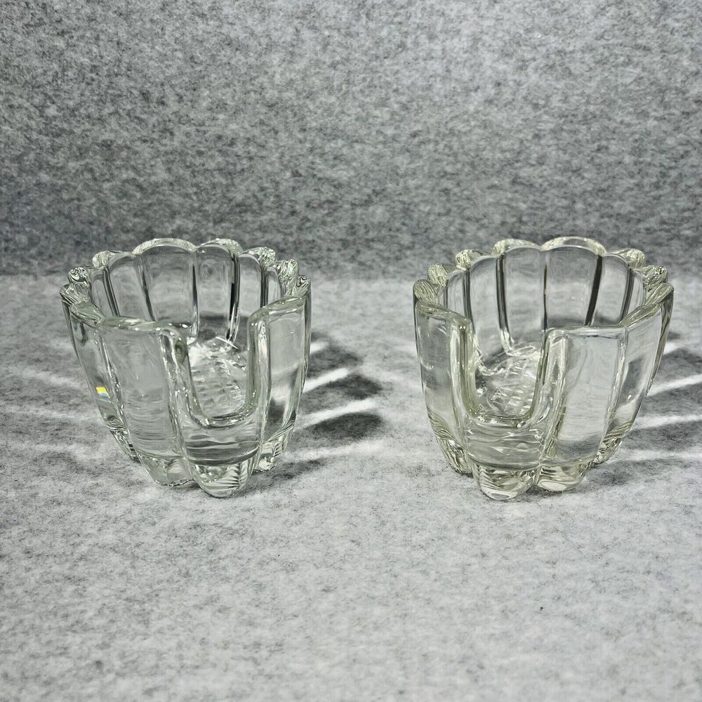 Princess House Crystal Spoon Rest Glass‎ Fork Buffet Silverware Holder Set of 2